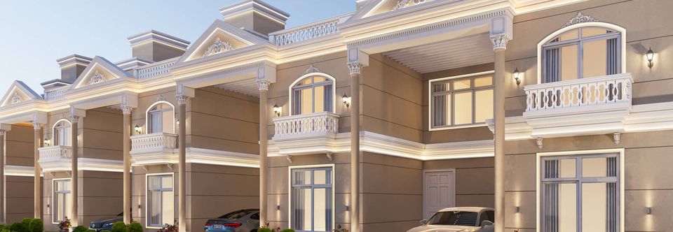 Adityaram Palace City – row of palace villas at night (artist's impression)